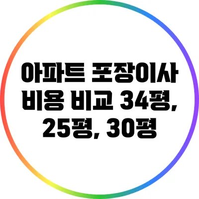 아파트 포장이사 비용 비교: 34평, 25평, 30평