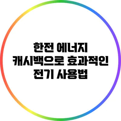 한전 에너지 캐시백으로 효과적인 전기 사용법