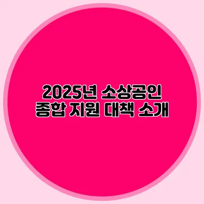 2025년 소상공인 종합 지원 대책 소개