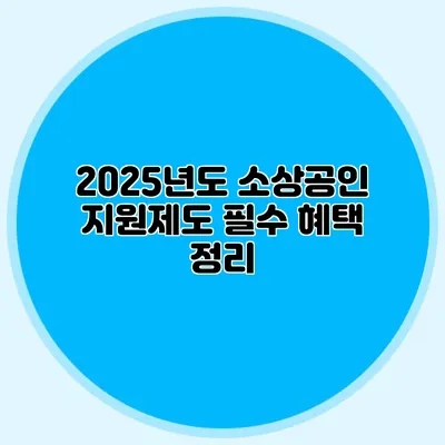 2025년도 소상공인 지원제도: 필수 혜택 정리