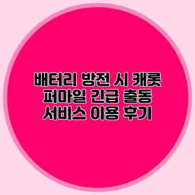 배터리 방전 시 캐롯 퍼마일 긴급 출동 서비스 이용 후기