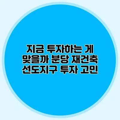 지금 투자하는 게 맞을까? 분당 재건축 선도지구 투자 고민